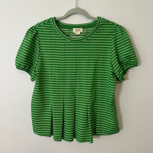 Maeve Anthropologie green & white striped short sleeve top size L - Picture 11 of 13